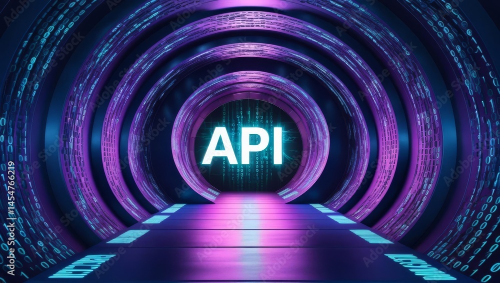 Poster digital api concept illustration depicting modern data connectivity and interface with futuristic tu