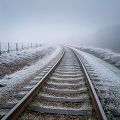 Obraz premium Train Tracks Vanishing Into Winter Silence