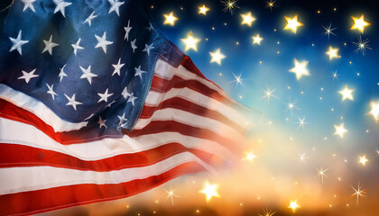 Obraz premium american flag with glowing stars in the background
