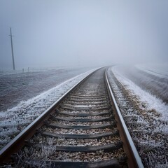 Fototapeta premium Winter Landscape With Curved Railway Line