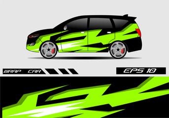 Green and Black Car Wrap Design with Dynamic Graphics
