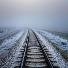 Fototapeta premium Tranquil Curve Of Rails In Icy Landscape