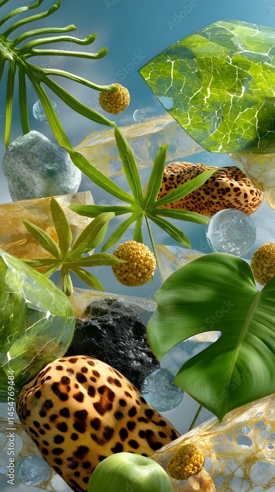 Aufkleber artistic collage of colorful flowers and leaves creating a playful and textured visual display