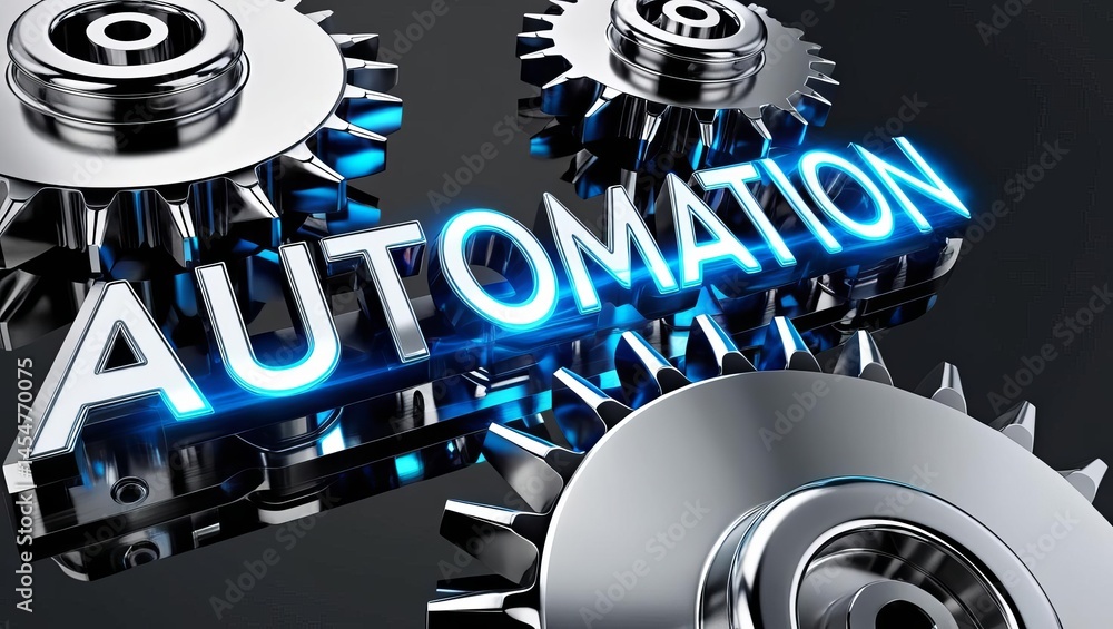 Poster innovative mechanical gears with the word automation integrated into the gear system symbolizing eng