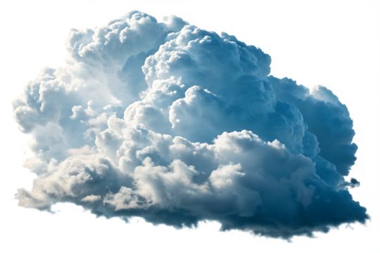 A large fluffy cloud with shades of white and blue against a black background sky