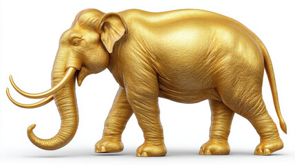 Obraz premium Stunning gold elephant figure, upright and elegant, showcasing intricate details and shiny finish that captures attention and evokes sense of luxury and grandeur