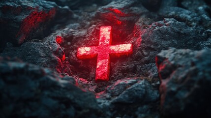 St George's Day A glowing red cross nestled in rock.