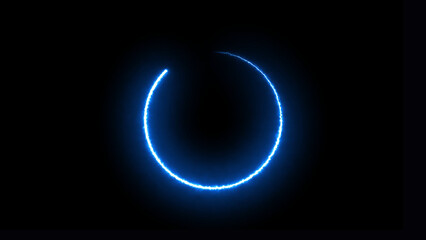 Blue glowing circle illustration on black background.