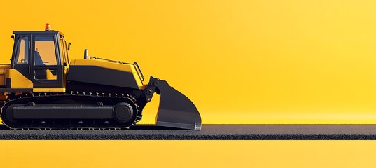 Obraz premium Lifelike Asphalt Paver on Yellow Background with Space for Branding – Ultrawide Realistic Construction View