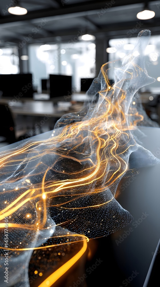 Fototapete laptop displaying stunning layered graphics with fire element creating dynamic visuals