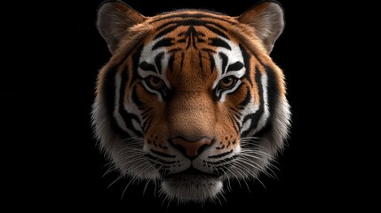 Obraz premium Close-up of calm tiger face isolated. Head front view. Generative AI