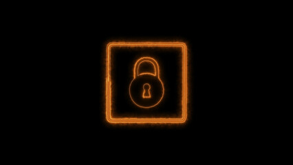 Neon lock symbol illustration on black background.