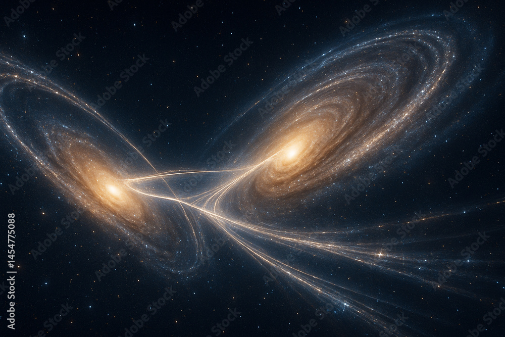 Wall mural cosmic background with two spiral galaxy merging in deep space creating stunning celestial scene fil
