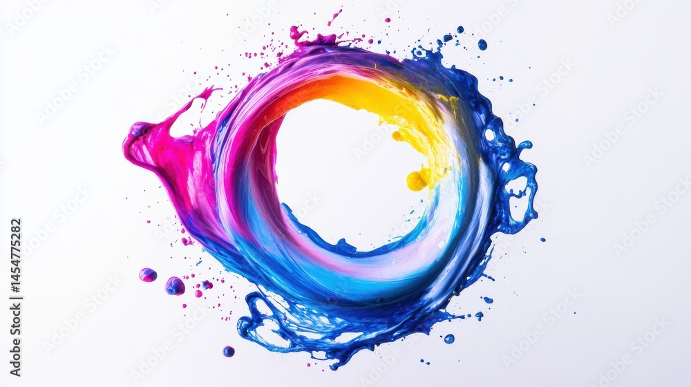 Aufkleber abstract circle liquid motion flow explosion. curved wave colorful pattern with paint drops on white