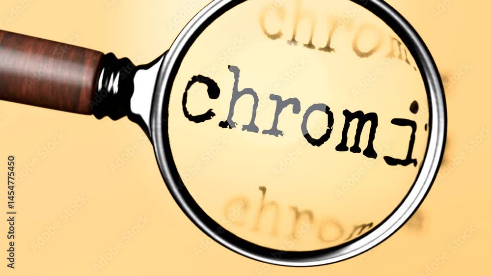 Aufkleber chromium under careful examination. focusing on chromium, analyzing it, taking a closer look. concen