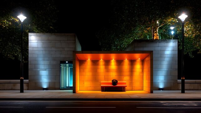 Solitary bench at a peaceful park under dusk light where a traveler awaits calmly