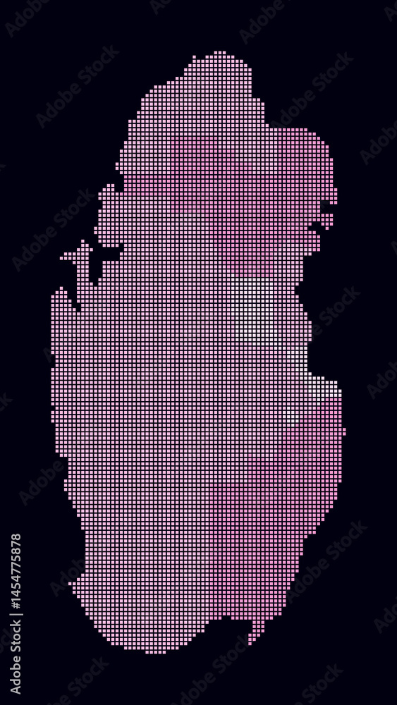 Poster qatar dotted map. digital style map of the country on dark background. qatar shape with square dots.