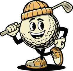 Funny golf cartoon character, vector illustration.