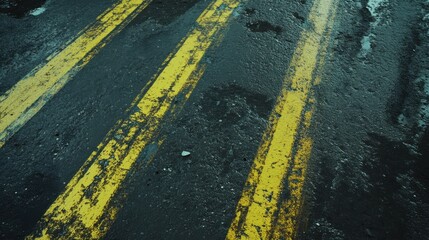 Double Yellow Lines on Asphalt