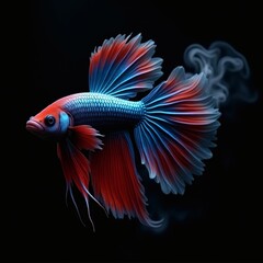 Fototapeta premium A Striking Siamese Fighting Fish with Dramatic Red and Blue Fins