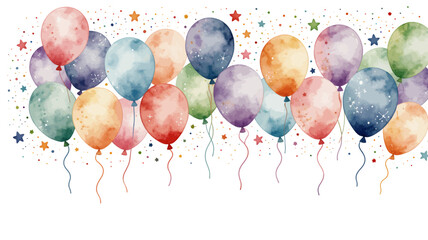 Watercolor Balloons and Stars Background_Festive Party Decoration_Celebration Design_Birthday Invitation_Colorful Balloons for Special Occasions_Festive Decor