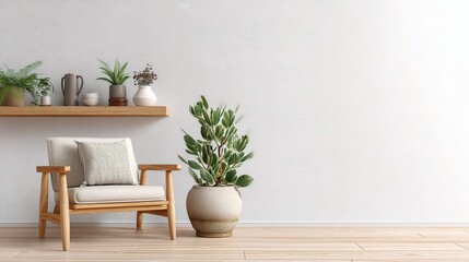 Modern Office Space with Potted Plant and White Wall Design
