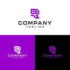 Initial Letter R Logo. with purple. white purple and black background. Use for Business and Branding Logos. Vector Logo Design Template Element