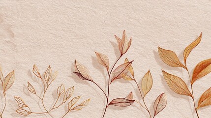 Elegant Botanical Line Art on Soft Parchment Background Texture