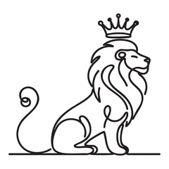 Majestic Lion King Illustration with Crown Single Line Art Design