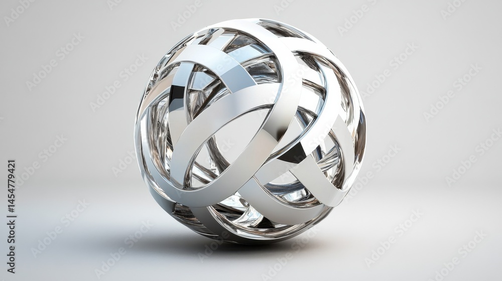 Poster 3d sphere with metallic design and light reflections isolated grey background