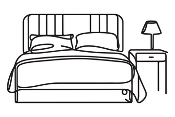 Comfortable bedroom interior illustration with bedside table lamp decor