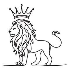 Majestic Lion with Crown One Line Art Vector Illustration