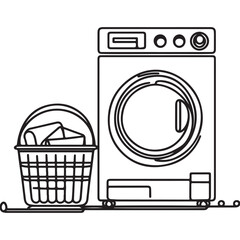Washing Machine and Laundry Basket Black Silhouette Vector Art