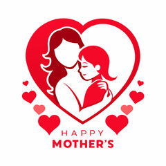 Happy Mothers Day Red Heart Mother Child Illustration