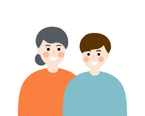 Obraz premium Happy grandmother and grandson portrait. Family, relationship, love, support concepts. Flat people character vector design isolated illustration. 
