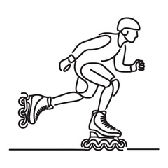 Inline Skater Line Drawing Illustration Single Continuous Stroke Sport Art