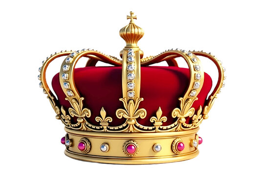 Elegant, luxurious gold and red crown isolated on a white or transparent PNG background.