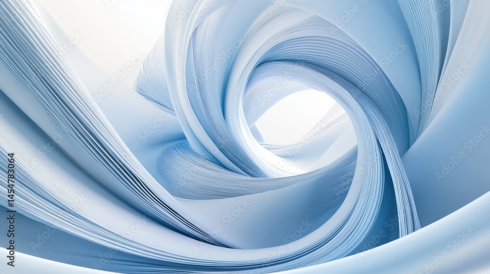 Poster a swirling formation of blues and whites, creating a dynamic vortex effect in a digital art style.
