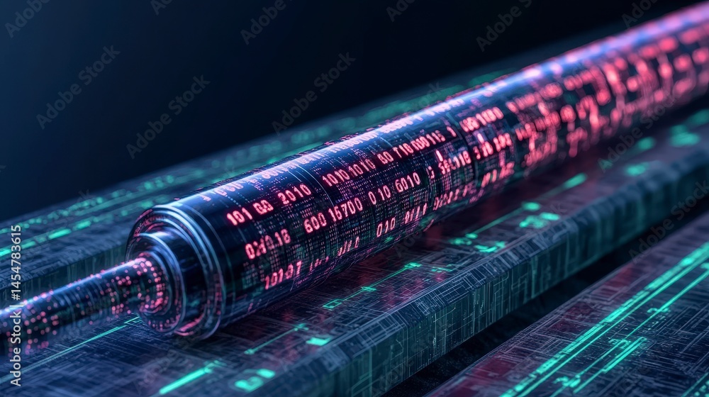 Poster futuristic digital data stream sci fi syringe in tech tunnel