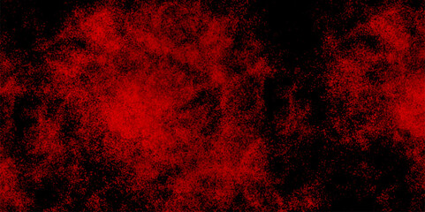 Decorative red panoramic background texture. Old vintage grunge pattern distressed bright red paper illustration. Abstract Red And Black Grunge Texture with smoke. red powder explosion on black.