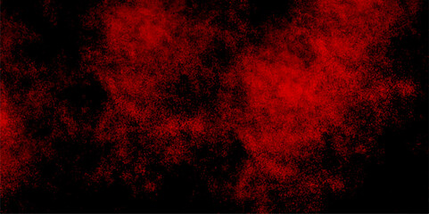Decorative red panoramic background texture. Old vintage grunge pattern distressed bright red paper illustration. Abstract Red And Black Grunge Texture with smoke. red powder explosion on black.