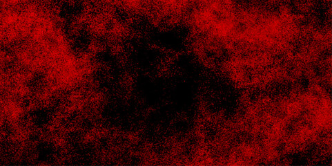 Decorative red panoramic background texture. Old vintage grunge pattern distressed bright red paper illustration. Abstract Red And Black Grunge Texture with smoke. red powder explosion on black.