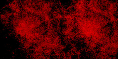 Decorative red panoramic background texture. Old vintage grunge pattern distressed bright red paper illustration. Abstract Red And Black Grunge Texture with smoke. red powder explosion on black.