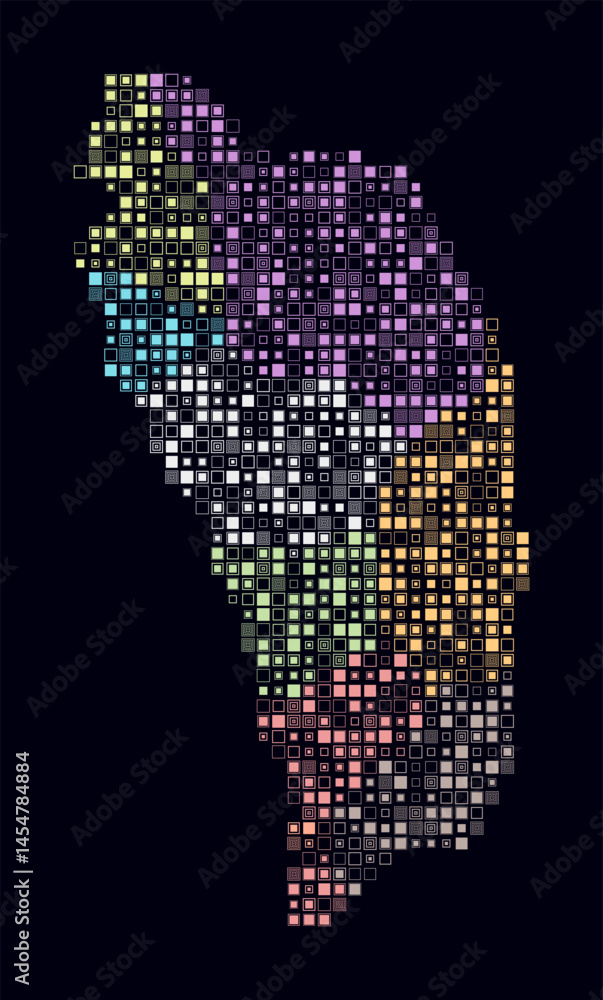 Aufkleber dominica, shape of the country built of colored cells. digital style map of dominica on a dark backg