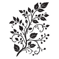 Elegant Floral Branch Silhouette Vector Illustration with Berries Design