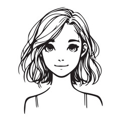 Anime Style Woman with Short Wavy Hair Vector Illustration