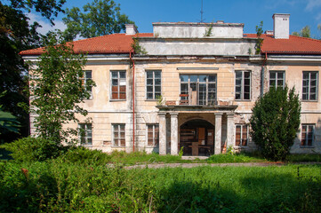 An abandoned historic old manor and palace in Maciejowice in Poland