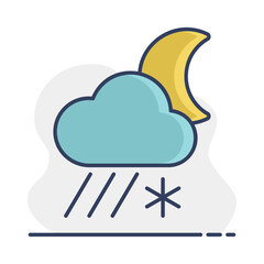 Rain cloud with snow moon icon. Weather sign