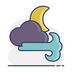 Moon cloudy and wind vector icon. Weather sign
