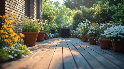 Sunny garden walkway with flowers